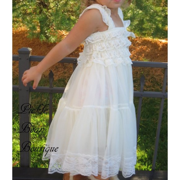 NEW Girls Ivory Lace Dress - Flower Girl Country Rustic Wedding - Picture 2 of 6